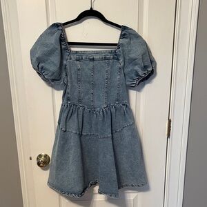 Stylish GeeGee Denim Puff Sleeve Mini Dress